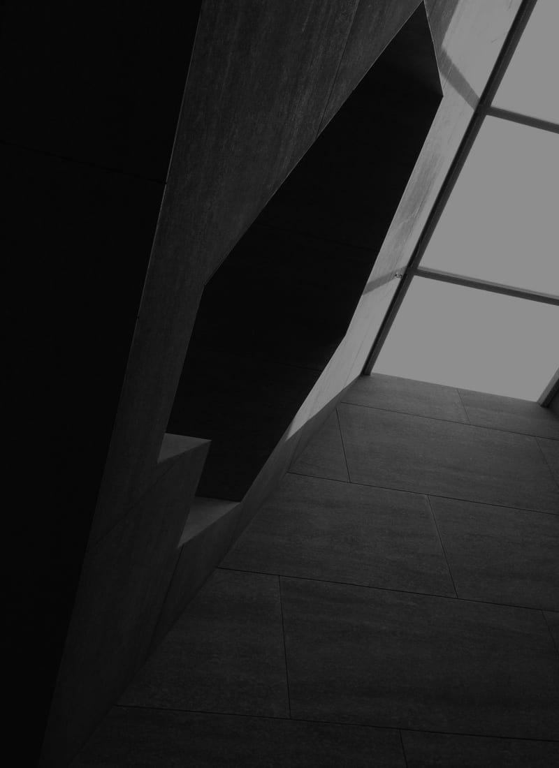 BnW image of a skylight in a modern art gallery