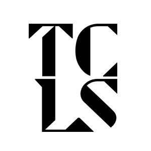 small TCLS logo in black on a white circle